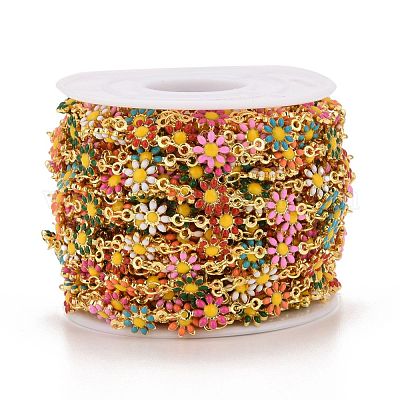 Латунные цепочки с цветком ромашки и овальными звеньями CHC-I035-13G-08-1