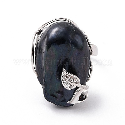 Самородок натурального жемчуга с листом кубического циркония RJEW-P033-02P-01A-1