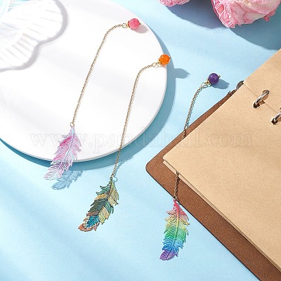 3 шт. закладок из нержавеющей стали с перьями и сплавом AJEW-JK00402-1