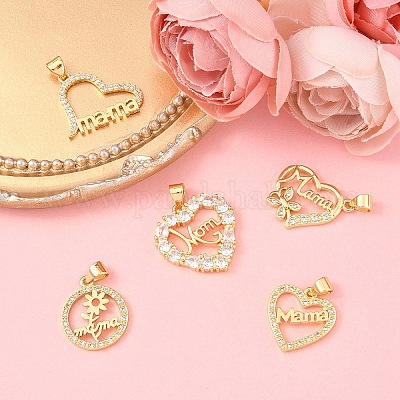 5шт 5 стиля латунные микропаве прозрачные подвески с кубическим цирконием ZIRC-YW0001-24-1