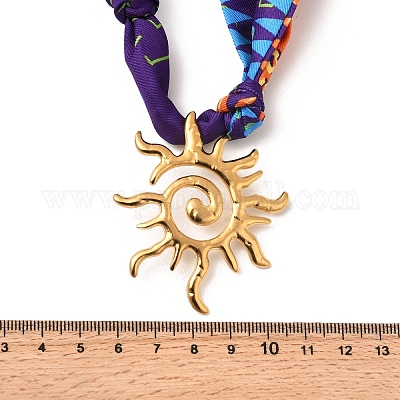 Женские регулируемые ожерелья с подвеской в виде солнца из нержавеющей стали 304 из полиэстеровой ленты NJEW-F349-02G-1