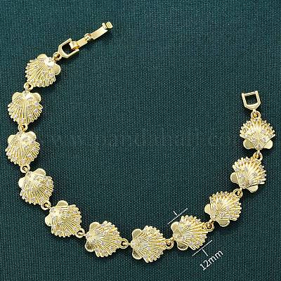 Летние пляжные браслеты-цепочки из латуни с микропаве из прозрачных кубических цирконий в форме ракушки BJEW-C118-02B-G-1