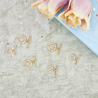 8 комплект из 2 стилей застежек-тоглов из латуни с микропаве из прозрачного кубического циркония KK-DC0003-40-1