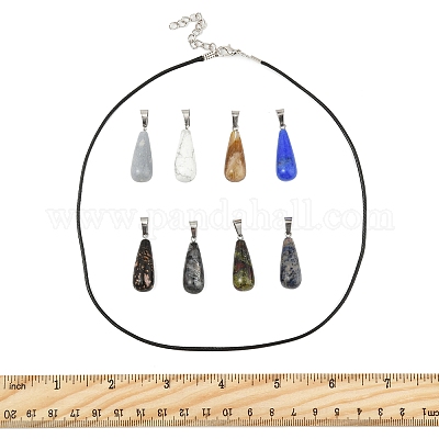 Наборы для самостоятельного изготовления ожерелий с подвесками из натуральных и синтетических драгоценных камней и вощеного шнура DIY-FS0008-48-1