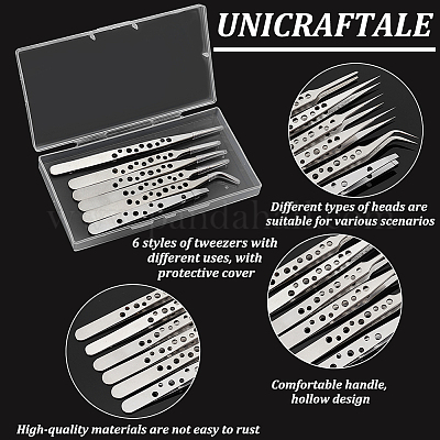 Wholesale Unicraftale 6Pcs 6 Style Stainless Steel Tweezers