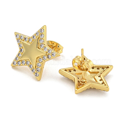 Серьги-гвоздики из латуни с микропаве из прозрачного кубического циркония EJEW-I313-14G-02-1