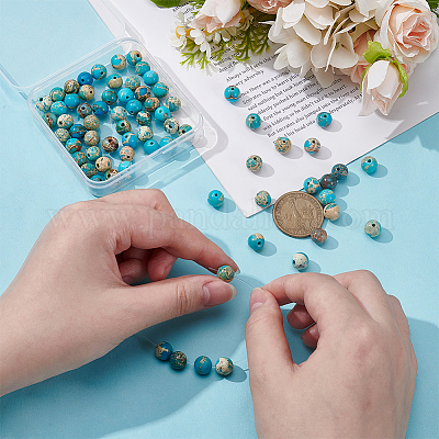 3 нити окрашенных натуральных бусин из регалита/императорской яшмы/морского осадка G-UN0001-35-1