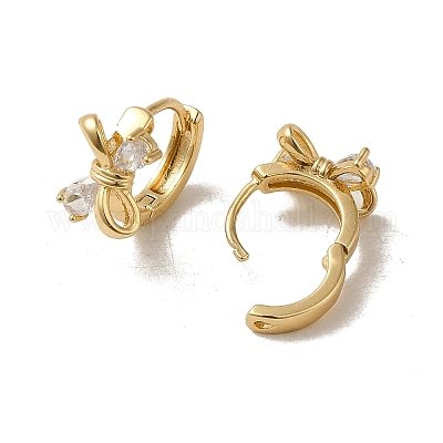 Серьга-кольцо KC из позолоченной латуни с микропаве и фианитами EJEW-L271-11KCG-05-1