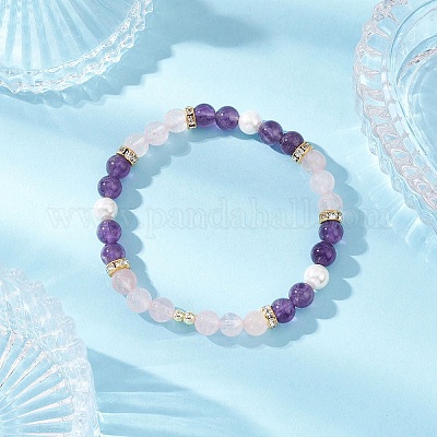 Браслеты из натуральных круглых бусин с аметистом BJEW-JB12229-02-1