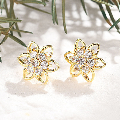 Серьги-гвоздики из латуни с микро-паве и прозрачным фианитом EJEW-H162-06G-1