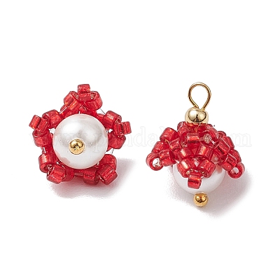 Подвески-цветы из бисера в форме цилиндра PALLOY-MZ00705-03-1