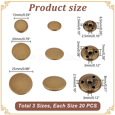 60шт 3 стиля латунные пуговицы с хвостовиком BUTT-GA0001-13-1