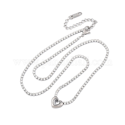 Ожерелья из нержавеющей стали 304 с подвеской в форме сердца из прозрачного кубического циркония для женщин NJEW-Z044-15P-02-1