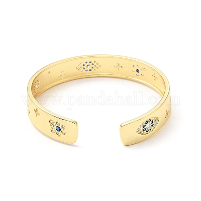 Браслет-манжета с открытой манжетой и кубическим цирконием в виде глаза лошади BJEW-J165-10G-1