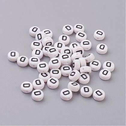 Flat Round with Letter D Acrylic Beads X-PL37C9070-D-1