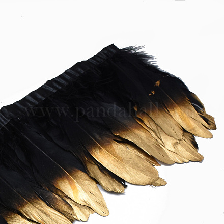 ゴールドメッキガチョウの羽毛フリンジ装飾材料  染め  ブラック  150~180x4mm  約2 M /袋 FIND-T014-01F-1