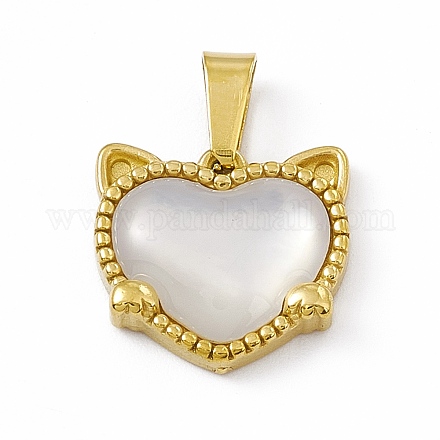 Natural Shell Heart Charms with Cat Ear STAS-P315-20G-1