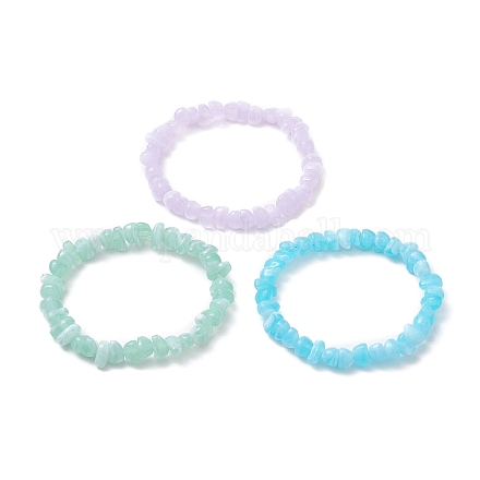 3 Stück 3-farbiges Acryl-Chips-Stretch-Armband-Set für Kinder BJEW-JB09388-1