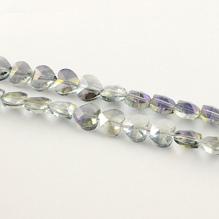 Perles en verre electroplate coeur à facettes EGLA-R091-01-1