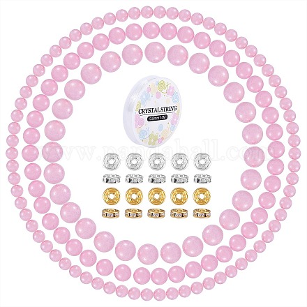 175 Uds. Cuentas redondas de cuarzo rosa natural para hacer joyas diy DIY-SZ0005-98-1