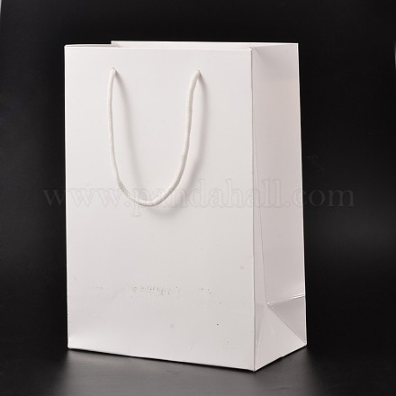 長方形の厚紙紙袋  ギフトバッグ  ショッピングバッグ  ナイロンコードハンドル付き  ホワイト  28x20x10cm AJEW-L050A-01-1
