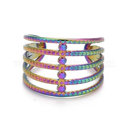Ионное покрытие цвета радуги (ip) 304 массивное открытое кольцо из нержавеющей стали для женщин RJEW-A005-35MC-1