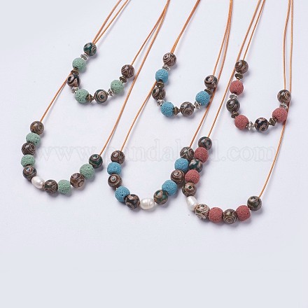 Korean Waxed Polyester Cord Two-Tiered Necklaces NJEW-JN02145-1