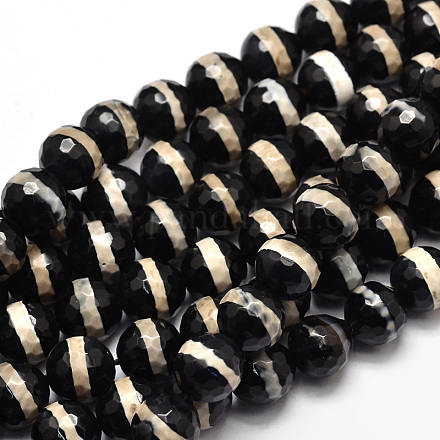 Brins de perles dzi motif rayé de style tibétain X-TDZI-O005-10F-8mm-1