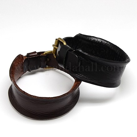 Trendy Unisex Punk Rock Style Leather Wide Wristband Bracelets BJEW-L271-M-1
