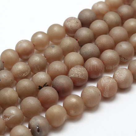 Electroplated Natural Agate Round Bead Strands G-M171-8mm-06-1