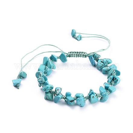 Adjustable Synthetic Turquoise(Dyed) Chip Beads Braided Bead Bracelets BJEW-JB04392-07-1