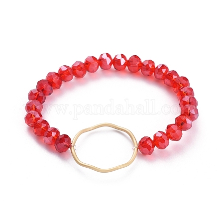 Bracelets extensibles en perles de verre rondelles à facettes BJEW-JB04991-04-1