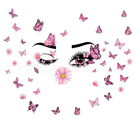 Superdant adesivi murali ciglia rosa bella ragazza occhi adesivo rosa farfalla volante decalcomanie della parete decorazione floreale fai da te arte vinile murale per gli amanti delle coppie ragazze camera da letto soggiorno decorazione DIY-WH0228-669-1