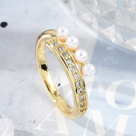 Кольца для женщин с микропаве из латуни и прозрачными кубическими цирконами&nbsp;LS-RJEW-R011-08G-02-1