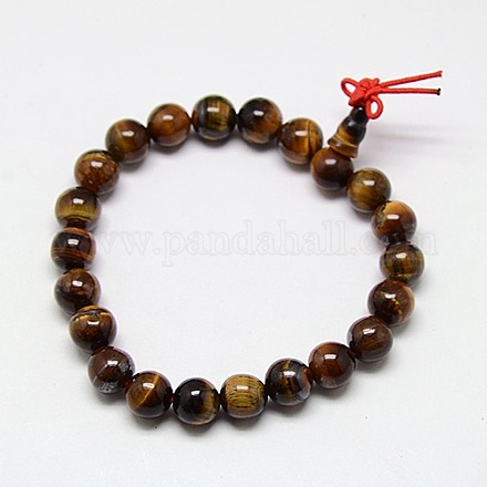 Buddhist Jewelry Mala Beads Bracelets Natural Tiger Eye Stretch Bracelets X-BJEW-M007-8mm-01B-1