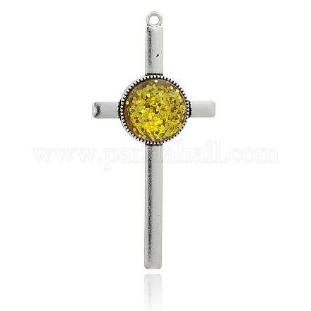 Croce d'argento antico in resina lega placcato grandi ciondoli PALLOY-J665C-01AS-1