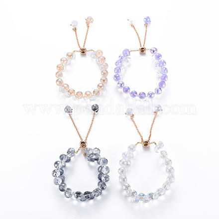 Bracelets coulissants en perles de verre à facettes étincelantes pour adolescentes femmes BJEW-T016-07-1