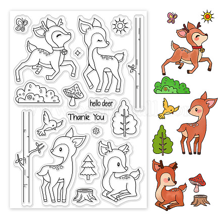 GLOBLELAND Forest Deer Clear Stamps Cute Animals Silicone Clear Stamp Seals for Cards Making DIY Scrapbooking Photo Journal Album Decoration DIY-WH0167-56-744-1