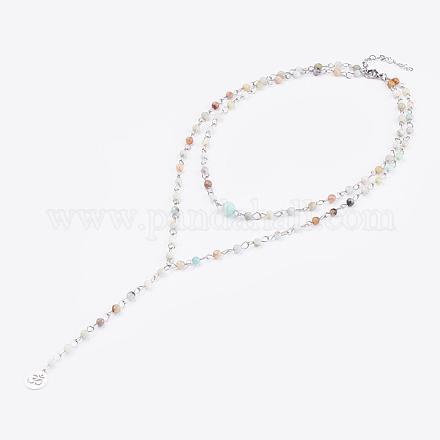 Amazonit Lariat Halsketten mit natürlichen Blumen NJEW-JN01961-02-1