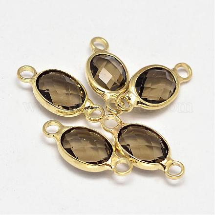 Oval Faceted Golden Brass Glass Links connectors GLAA-O014-16G-1