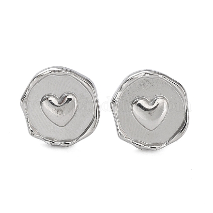 Ионное покрытие (IP) 304 плоская круглая форма из нержавеющей стали с серьгами-сердцами для женщин EJEW-P234-16P-1