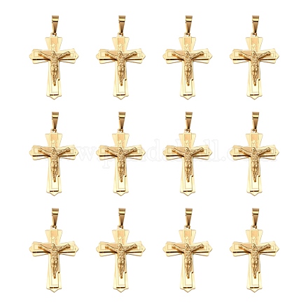 Goldenes 304 Edelstahl-Kruzifix-Kreuz-Anhänger groß für Ostern STAS-V0493-79B-1