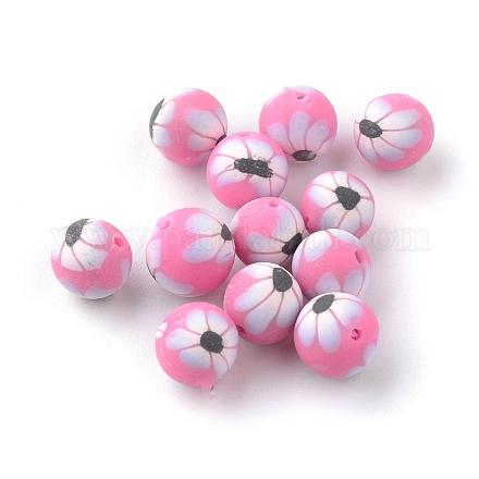 手作り樹脂粘土ビーズ  花の丸  ピンク  6mm  穴：1mm CLAY-Q230-18-1