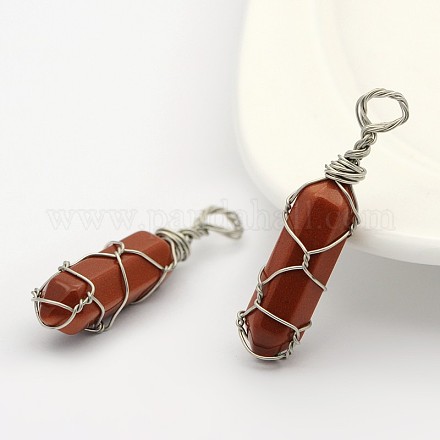 Bullet Synthetic Goldstone Wire Wrapped Pointed Pendants G-M225-11P-1