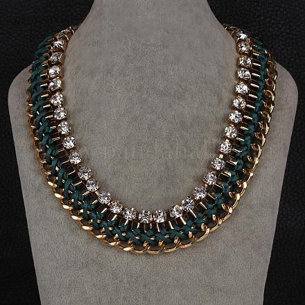 Metal Aluminum Rhinestone Cup Chain Statement Necklaces For Women NJEW-BB08200-C-1