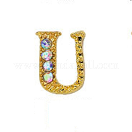 Кабошоны из сплава золота со стразами и буквами для ногтей MRMJ-S047-023U-1