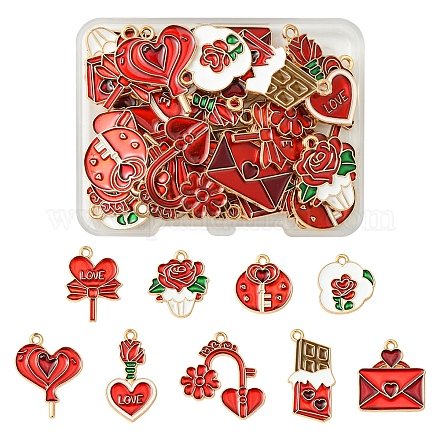36 шт. 9 стиля подвески из сплава и эмали на тему Дня святого Валентина ENAM-FS0002-48-RS-1
