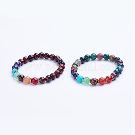 Bracelets extensibles avec perles de pierre mixte naturelle BJEW-P072-B-1