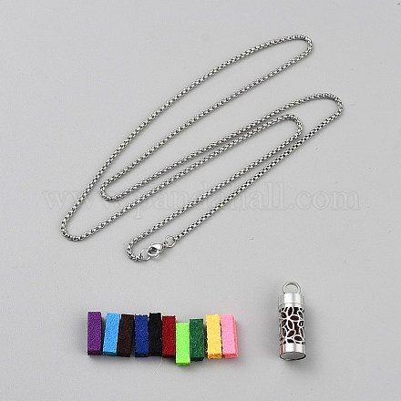 Ожерелья с подвеской в виде полой колонны из хирургической нержавеющей стали 316 в виде коробчатой цепи NJEW-WH0001-29P-B04-1