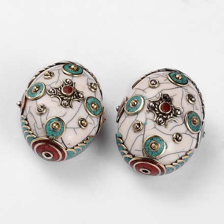 Tibetan Style Oval Beads TIBEB-F041-01B-1